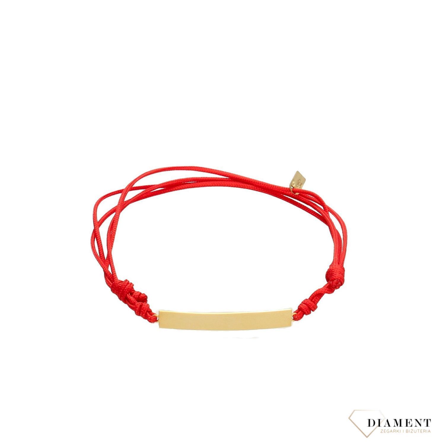 Bransoletka na modnym, czerwonym sznureczku z elementem ozdobnym w kształcie prostej blaszki. Bransoletka z możliwością graweru. Idealny pomysł na prezent.  (1).jpg